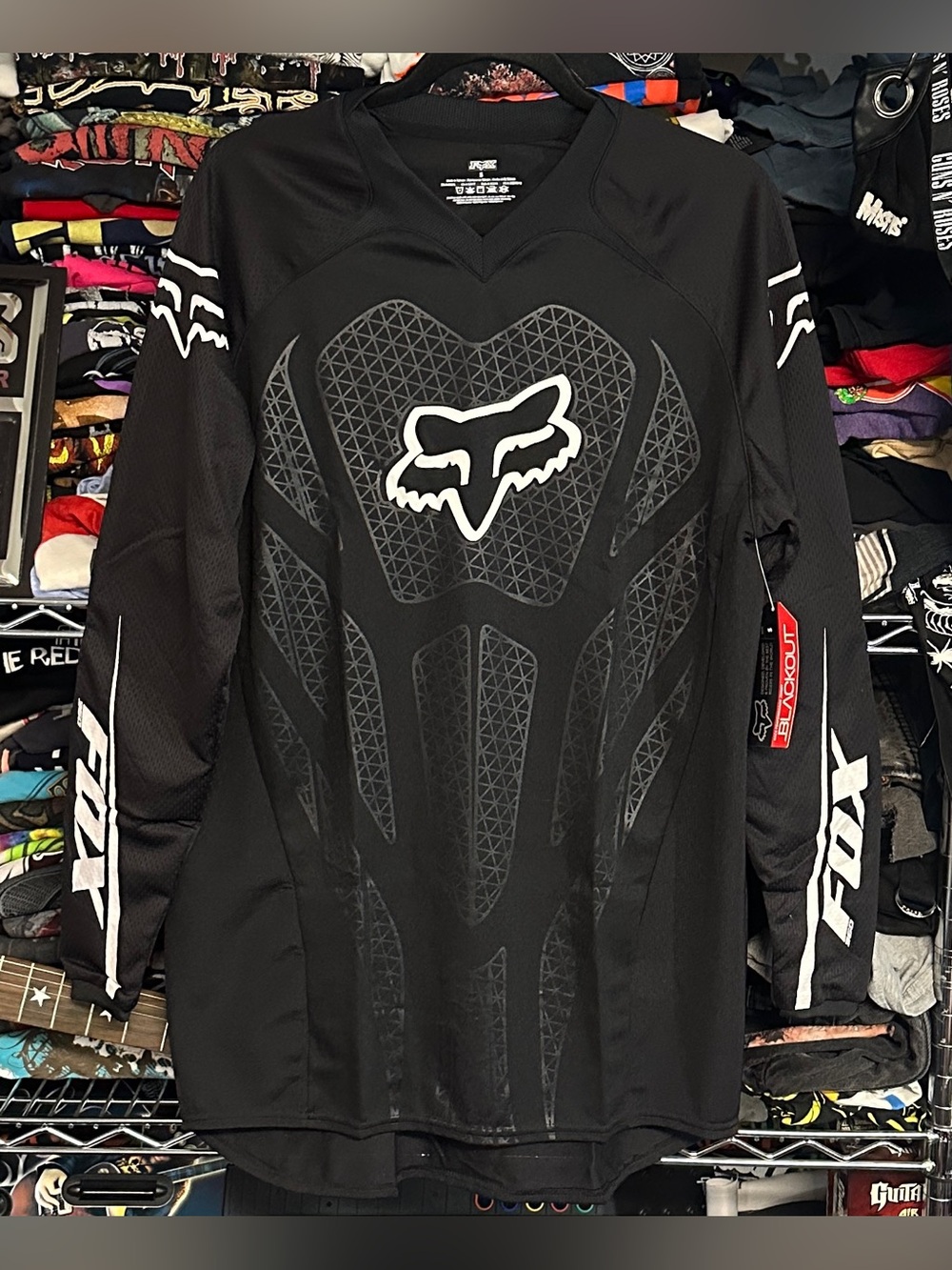 FOX deadstock men's b&w blackout performance jersey, S.
